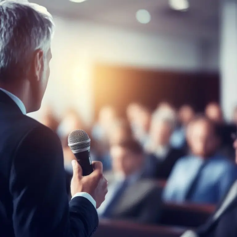 Business conference audience microphone talking